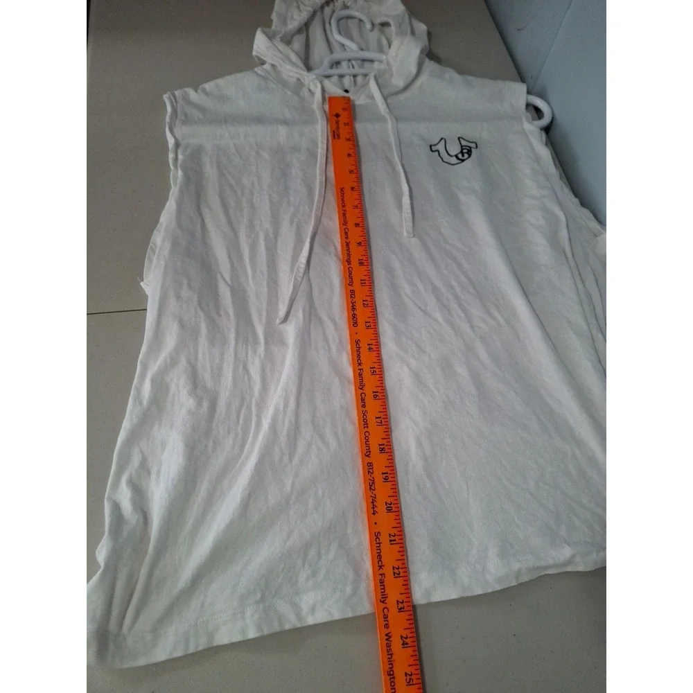 True Religion Men's Horseshoe Box Logo Large White Hoodie Tank Top